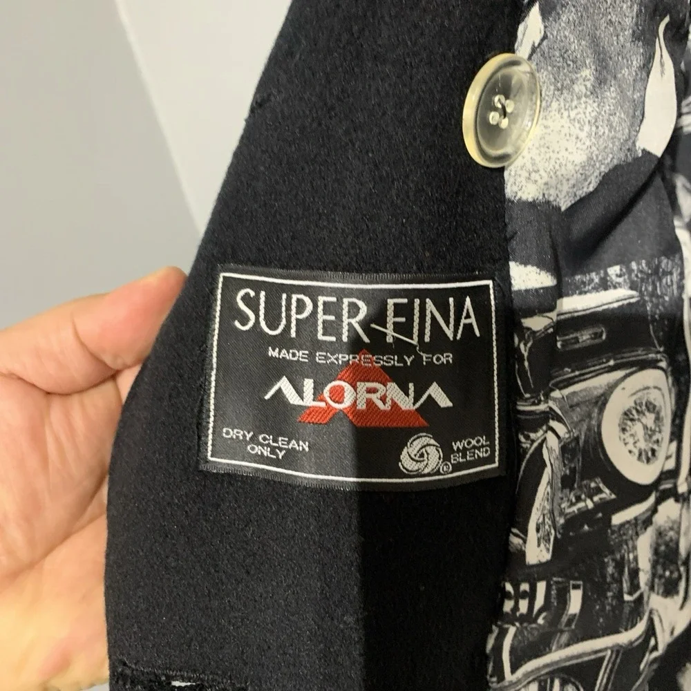 Vintage Alorna Lined Wool Double Breasted‎ Trench Pea Coat Womens L Black USA